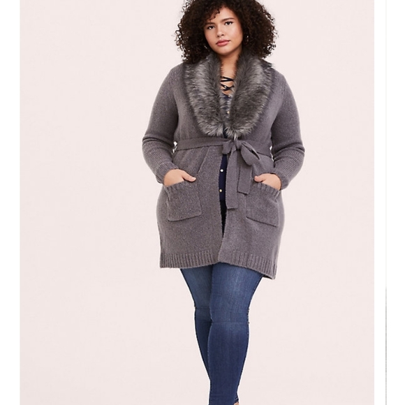 torrid Sweaters - Torrid Faux Fur Collar Cardigan